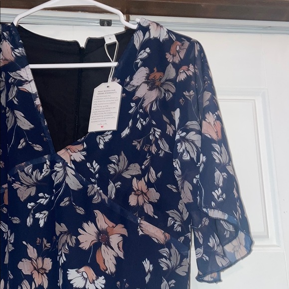 Blue High Low Sundress with Flutter Sleeves and V-Neck - Picture 3 of 10